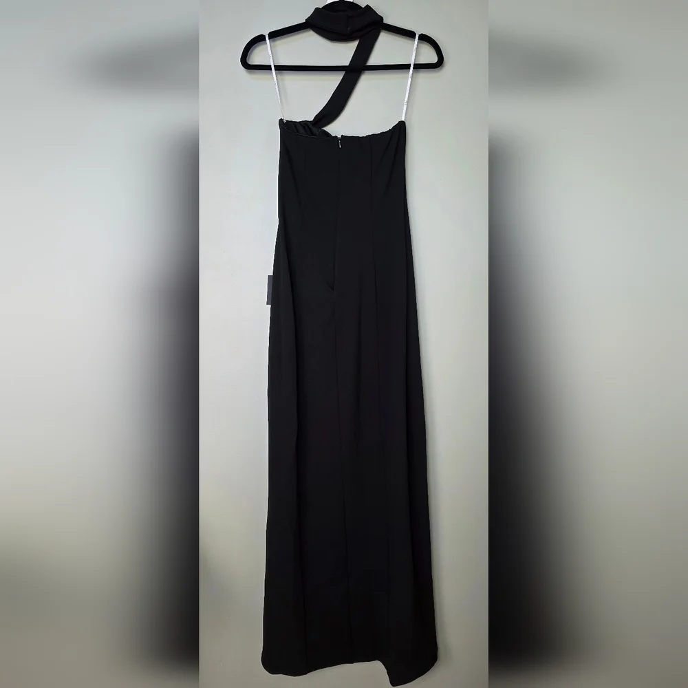 Lulus S Seraphina Black Asymmetrical Column Maxi Dress, Size S
